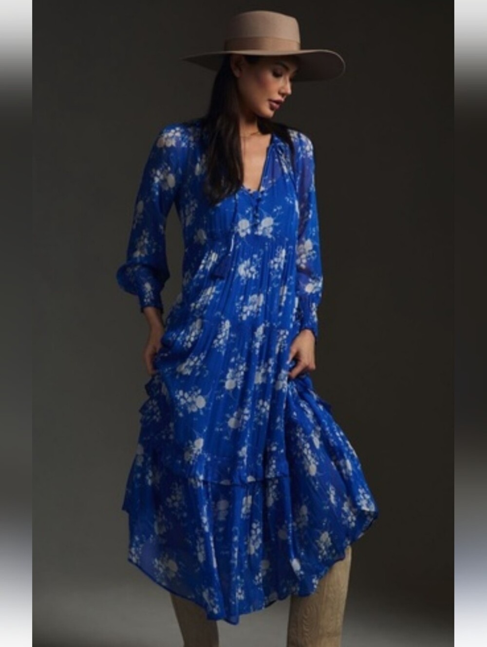 Anthropologie The Marais Printed Chiffon Maxi Dress - Sapphire Size Large